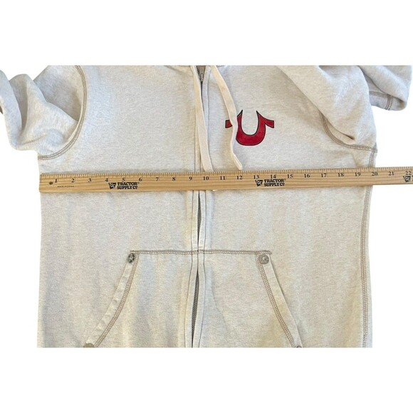 True Religion Classic Hoodie Mens Medium Ivory Full Zip Sweatshirt World Tour - Picture 9 of 12